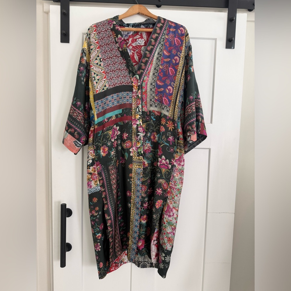 Johnny Was Janice Gabrielle Silk Floral Patchwork Reversible Kimono EUC 0514
